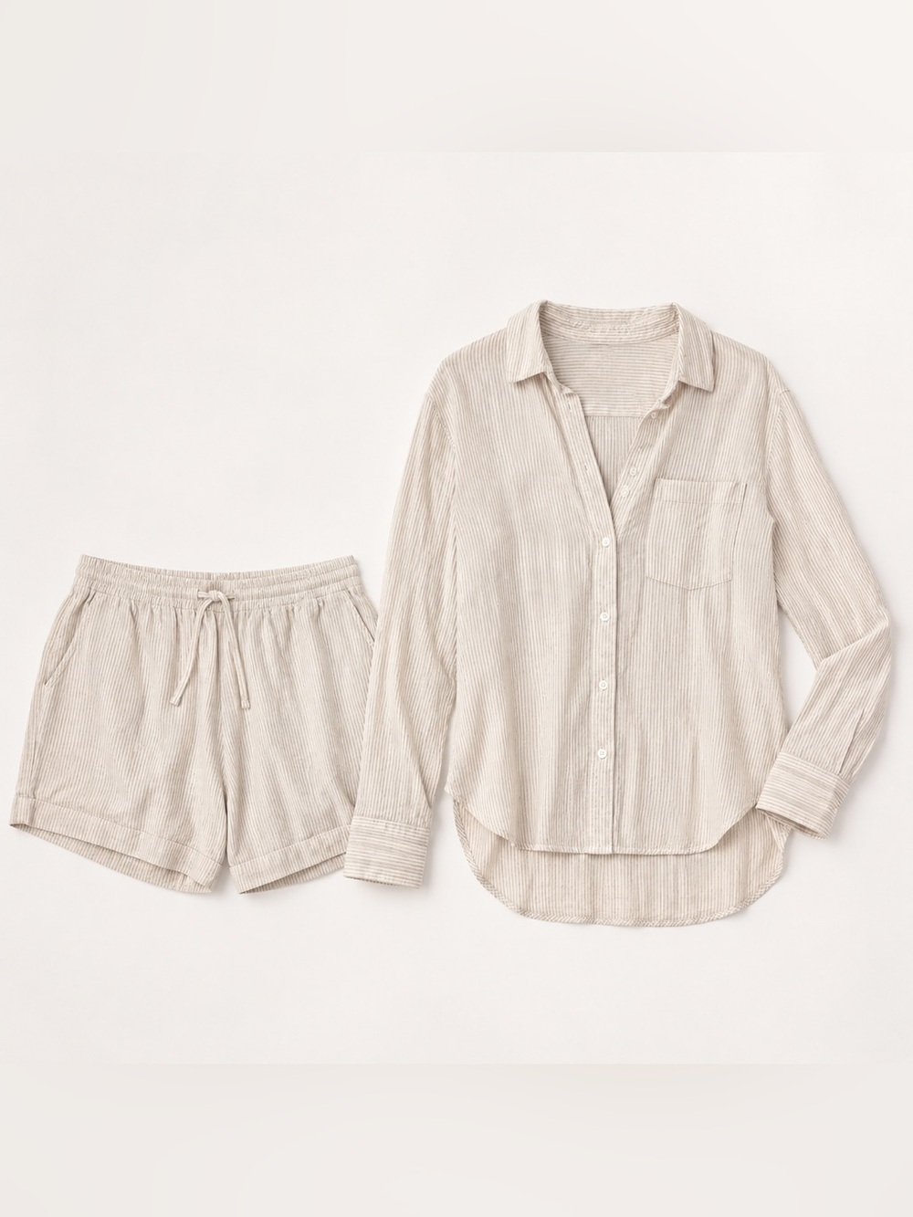 Banana Republic Linen Blend Beige Striped Button-Up Shirt and Matching Shorts